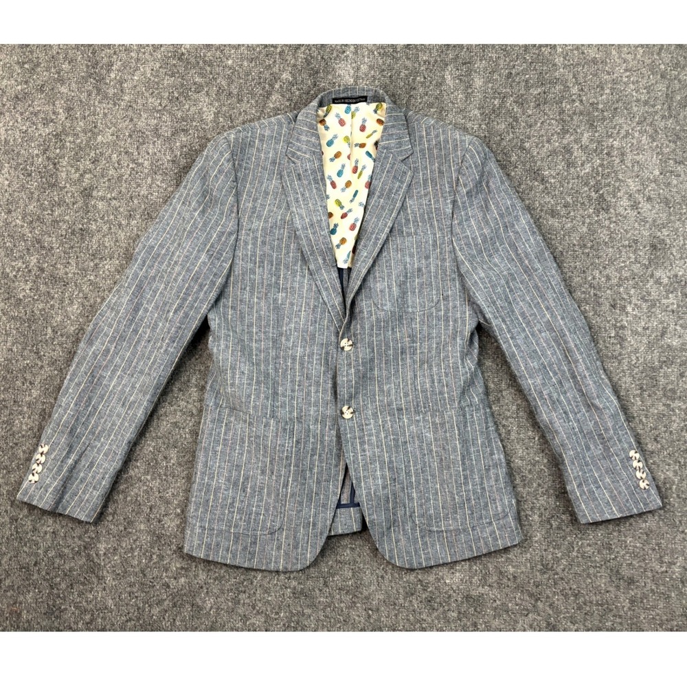 Original Penguin Linen Blend Pinstripe Blazer Jacket Blue 38R Pineapple Lining